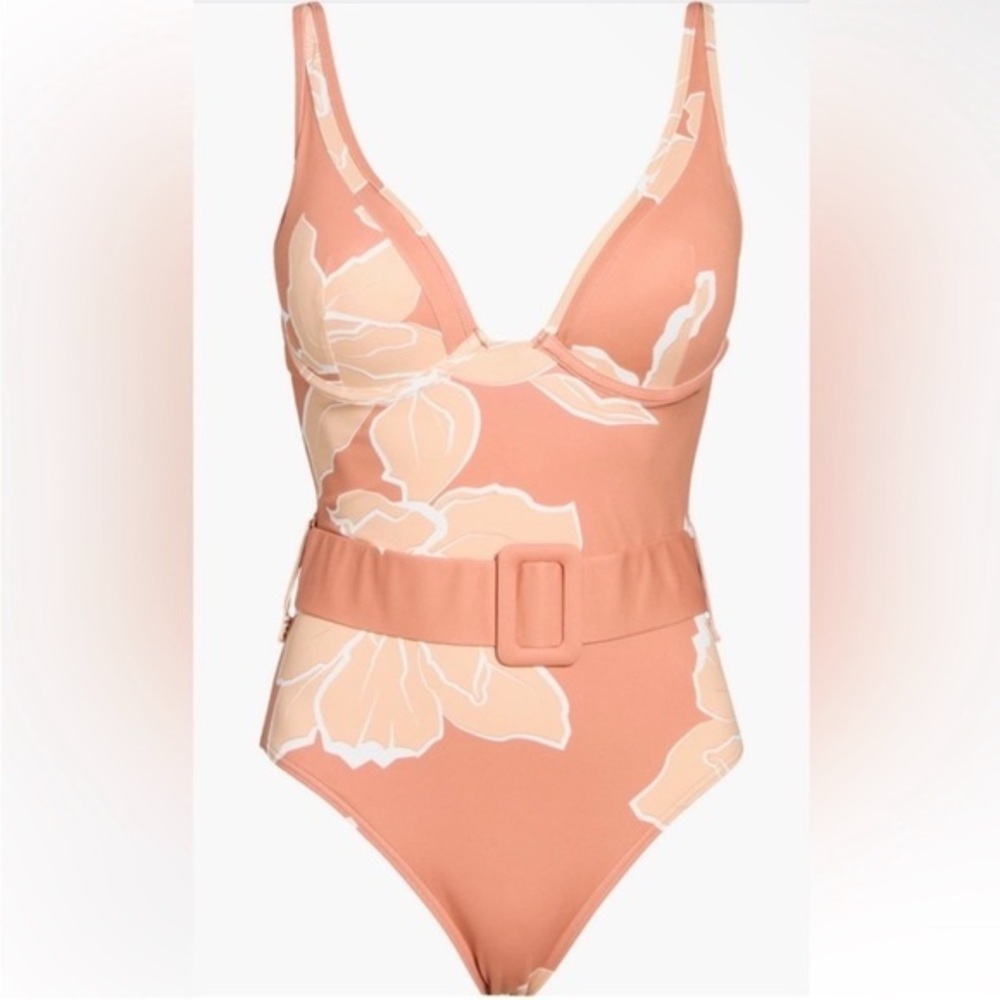 Hutch Peach Cream Floral Underwire Belted One-Piece Swimsuit